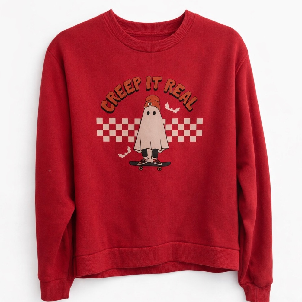 Costume‎ Kids Halloween pink Sweatshirt with Ghost Design Smoke free/ pet free